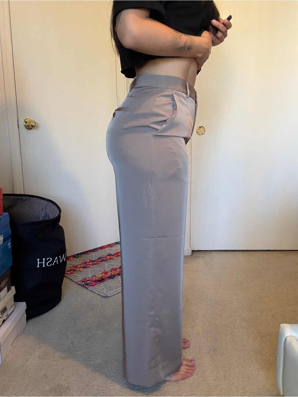 Banana Republic Wide-Leg High-Rise Pants in Light Taupe